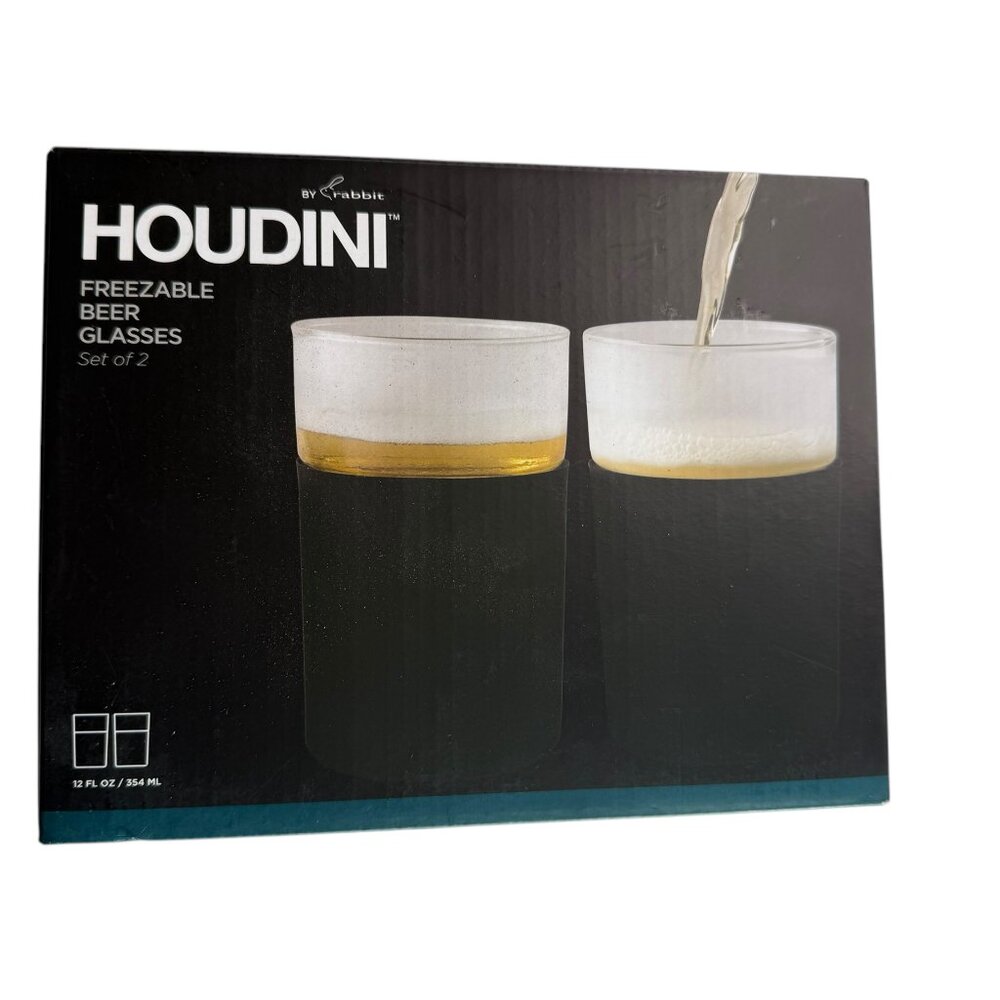 New in Box HOUDINI by Rabbit Freezable Beer Glasses (Includes 2 Glasses) 12 oz